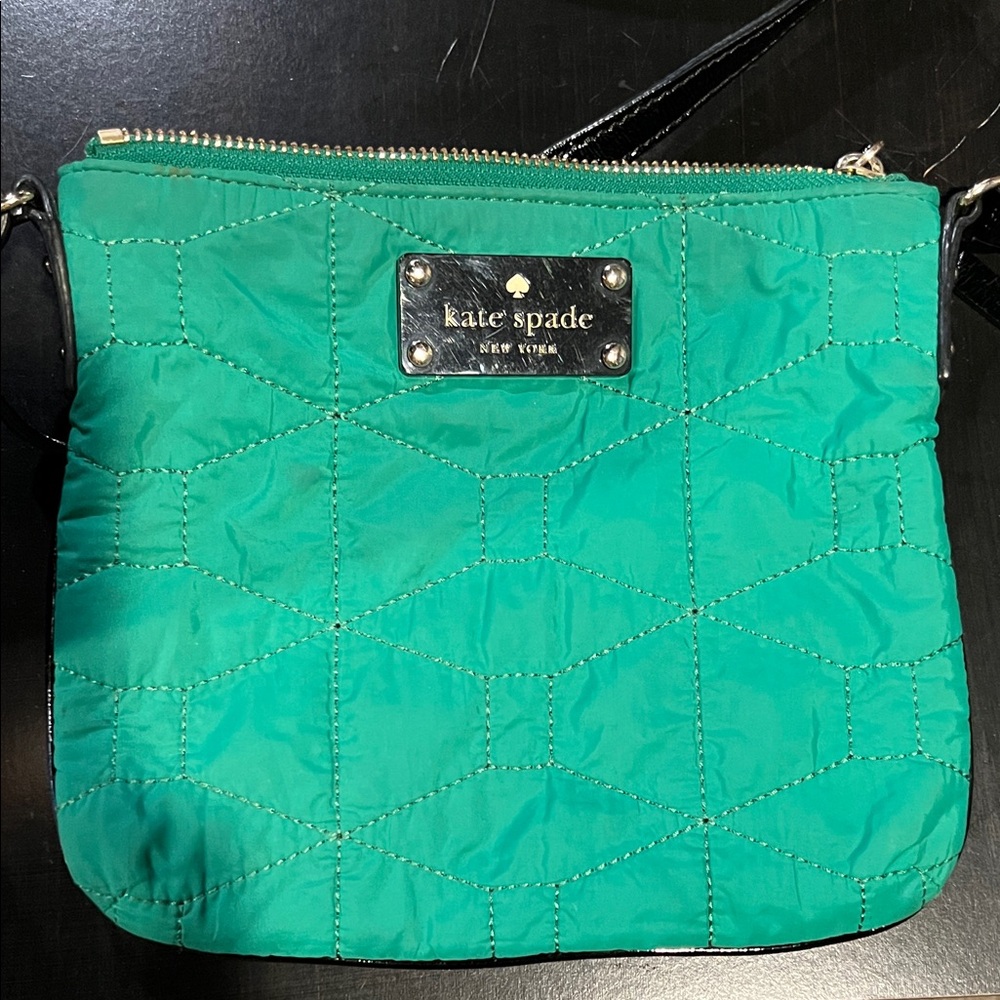kate spade Quilted Teal Nylon Crossbody with Black Strap - Picture 9 of 11
